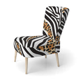 Zebra And Leopard Mix Pattern III - Upholstered Cabin & Lodge Accent Slipper Chair