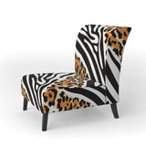 Zebra And Leopard Mix Pattern III - Upholstered Cabin & Lodge Accent Slipper Chair
