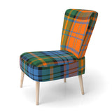 Green And Orange Checked Tartan - Upholstered Patterned Accent Slipper Chair
