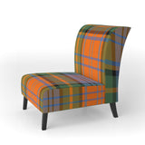 Green And Orange Checked Tartan - Upholstered Patterned Accent Slipper Chair