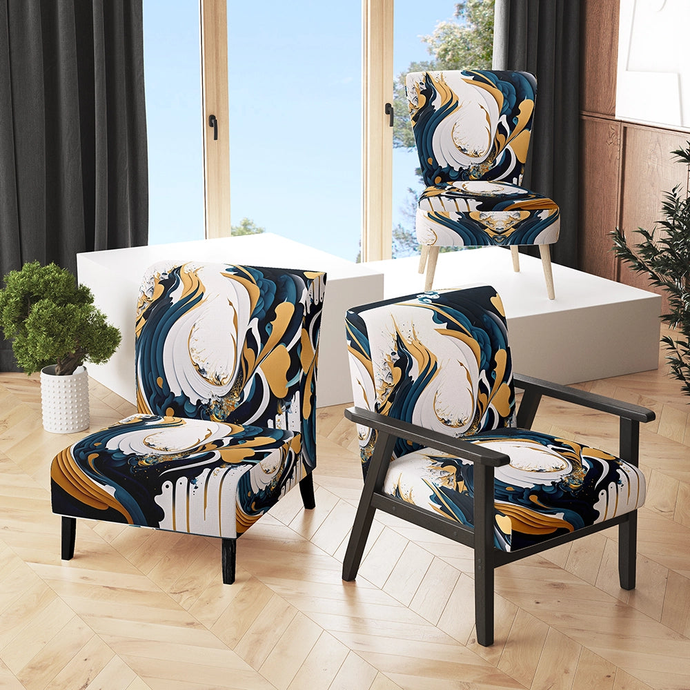 Blue And Gold Modern Art Abstract Painting V- Upholstered Accent Chair
