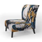 Blue And Gold Modern Art Abstract Painting V- Upholstered Accent Chair