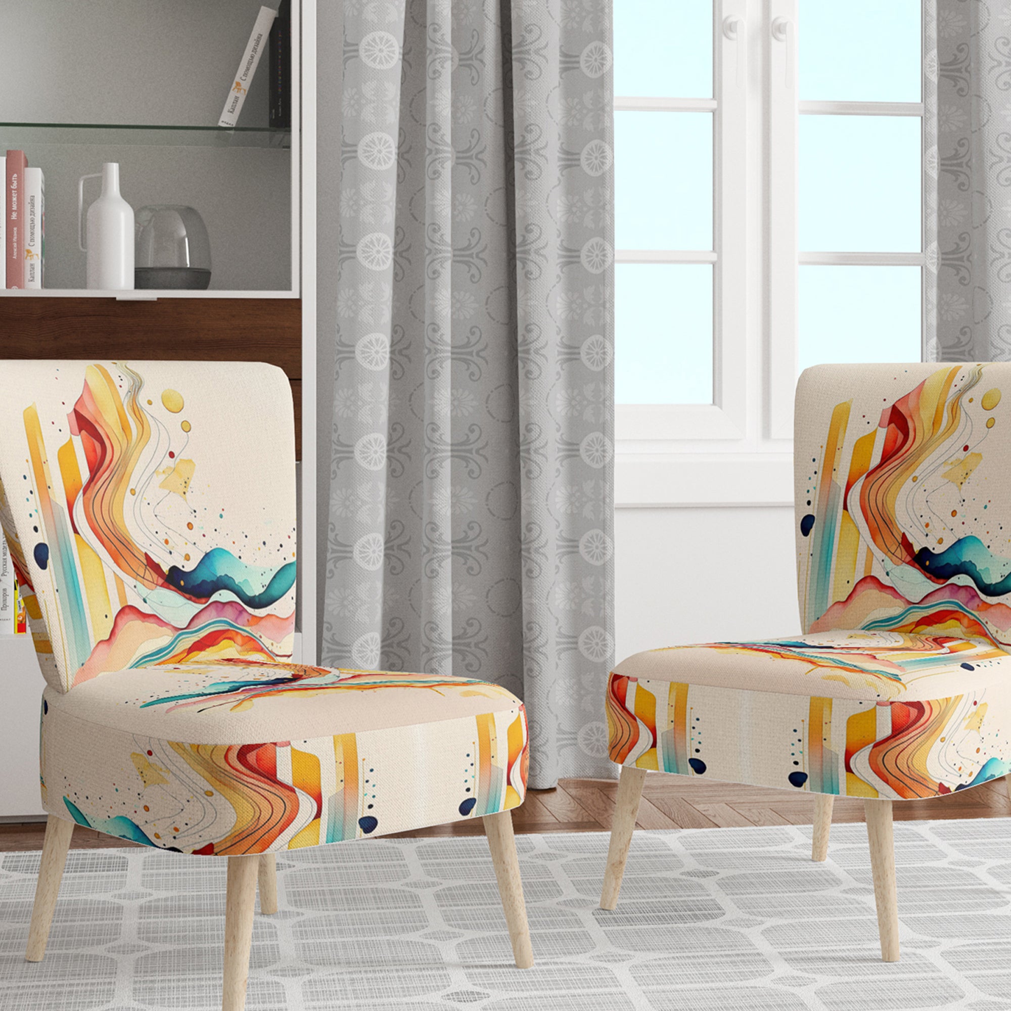 Multi-Color Watercolor Movement Upholstered Modern Accent Chairs