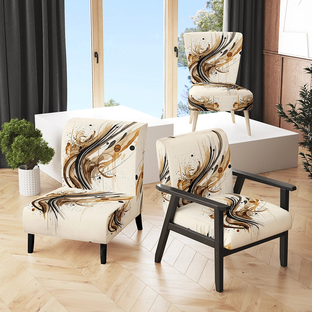 Brown And Black Movement I- Upholstered Accent Chair
