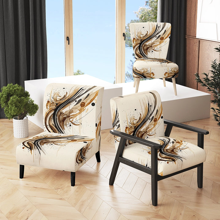 Brown And Black Movement I- Upholstered Accent Chair