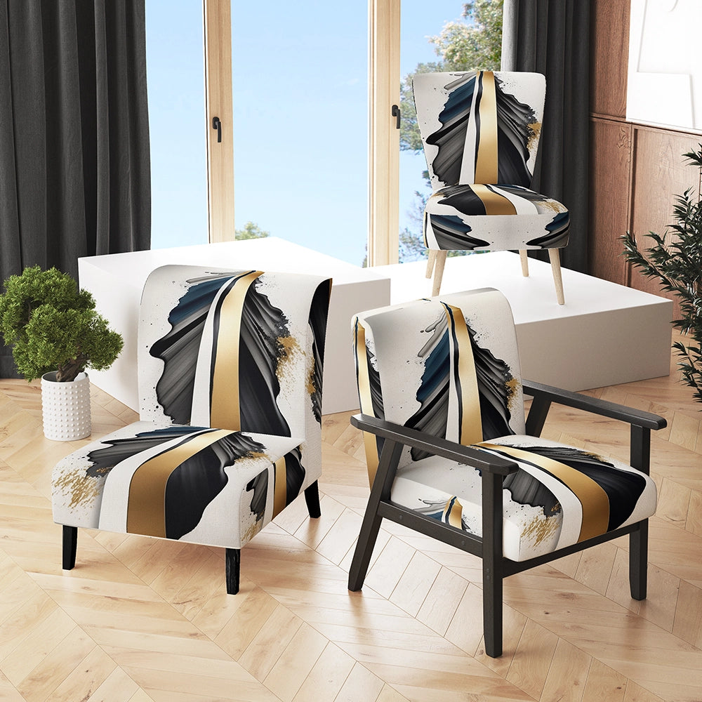 Black And Gold Cubic Expression VII- Upholstered Accent Chair