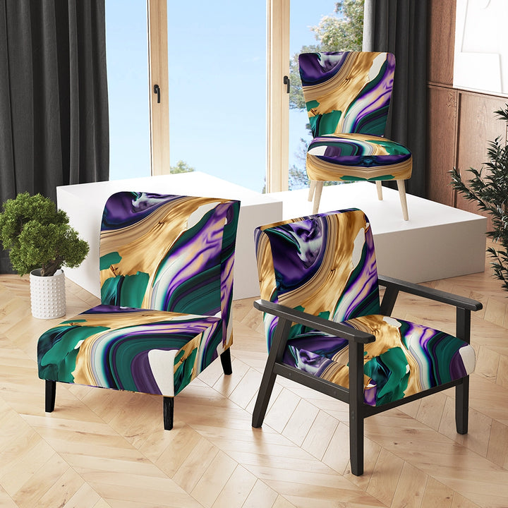 Purple, Green And Gold Bold Strokes I- Upholstered Accent Chair