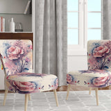 Pink And Purple Rose Design- Upholstered Accent Chair