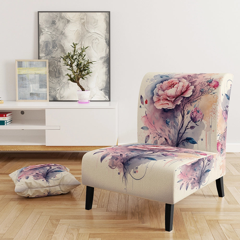 Pink And Purple Rose Design- Upholstered Accent Chair