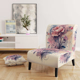 Pink And Purple Rose Design- Upholstered Accent Chair