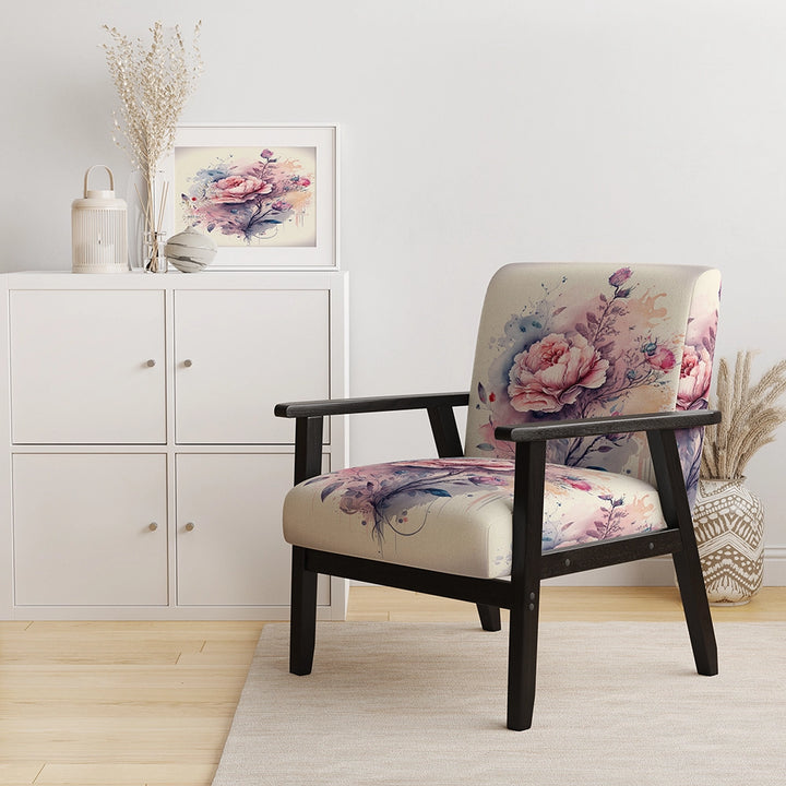 Pink And Purple Rose Design- Upholstered Accent Chair