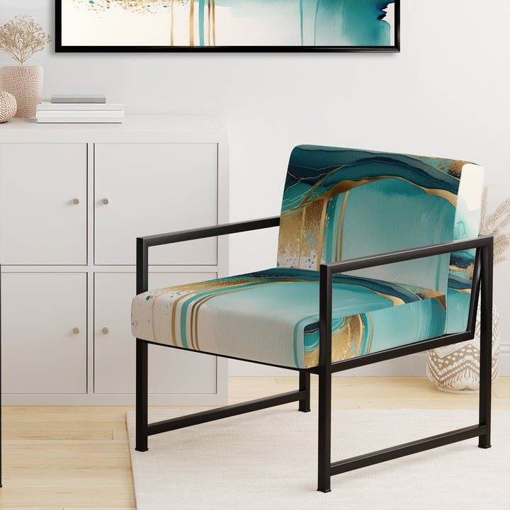 Teal And Gold Abstract Expression II - Modern Accent Chair