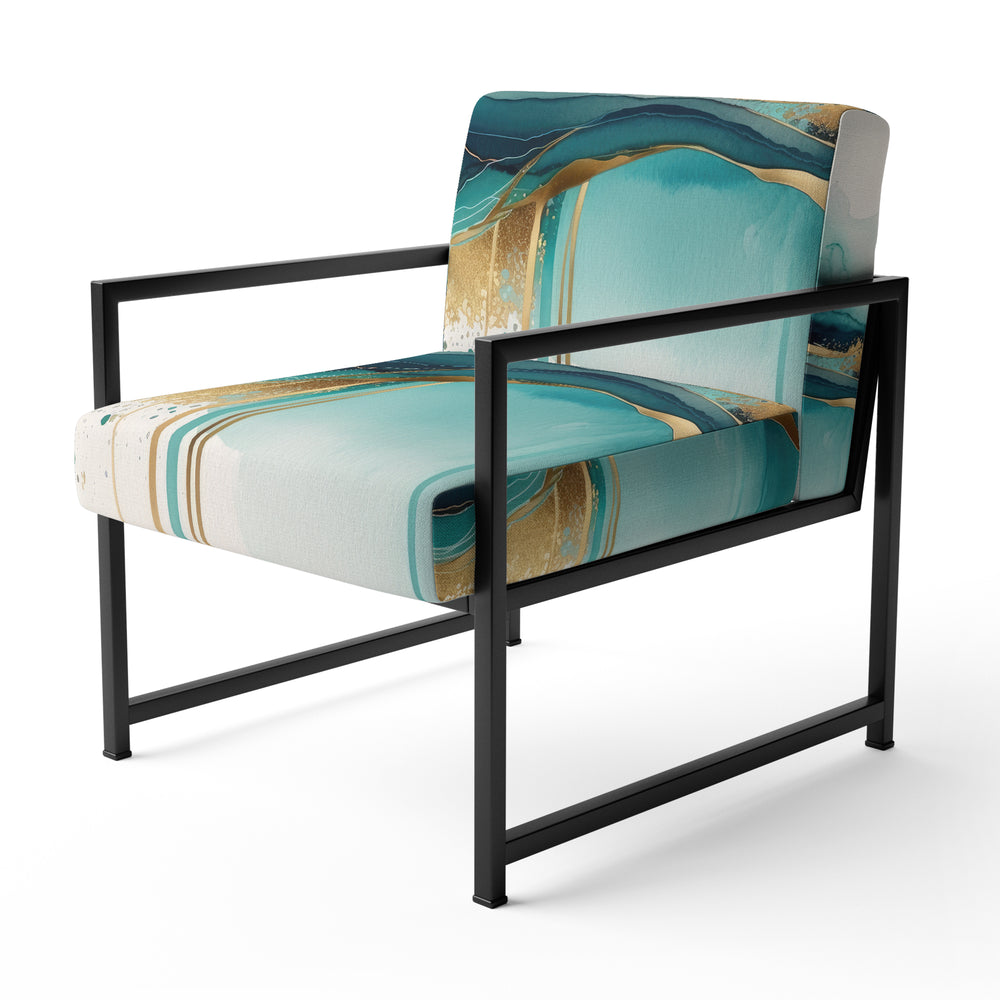 Teal And Gold Abstract Expression II - Modern Accent Chair