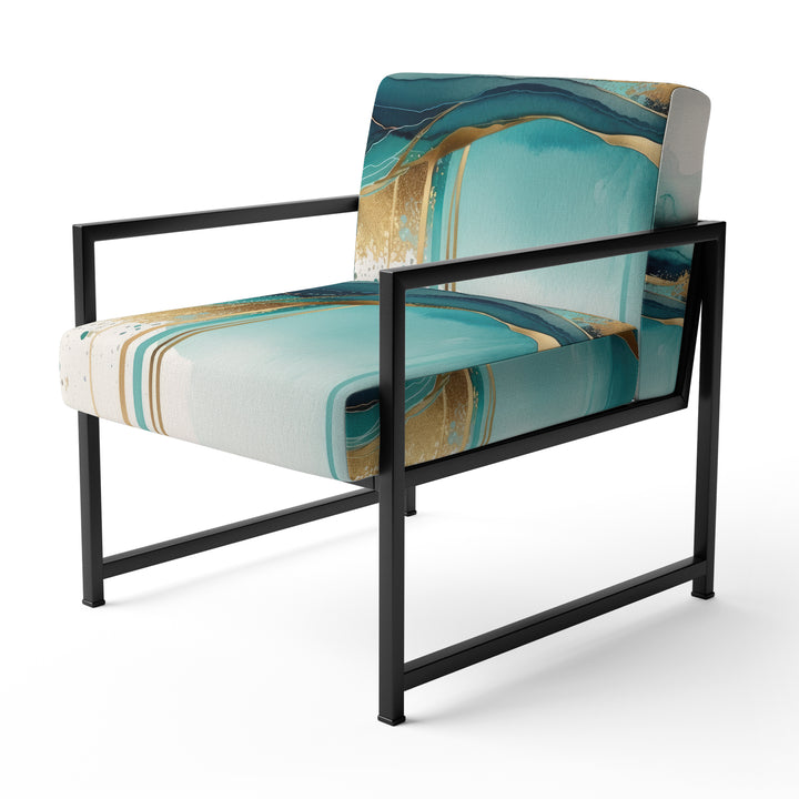 Teal And Gold Abstract Expression II - Modern Accent Chair