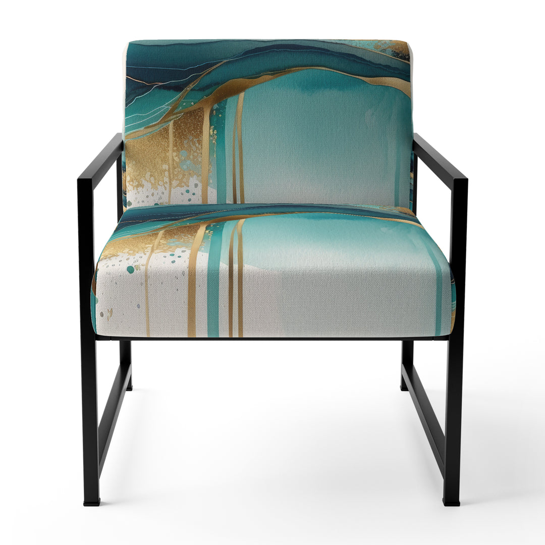 Teal And Gold Abstract Expression II - Modern Accent Chair