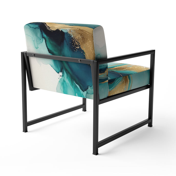 Teal And Gold Abstract Expression II - Modern Accent Chair