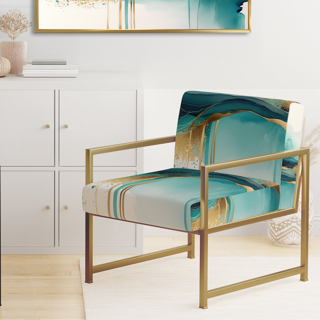 Teal And Gold Abstract Expression II - Modern Accent Chair