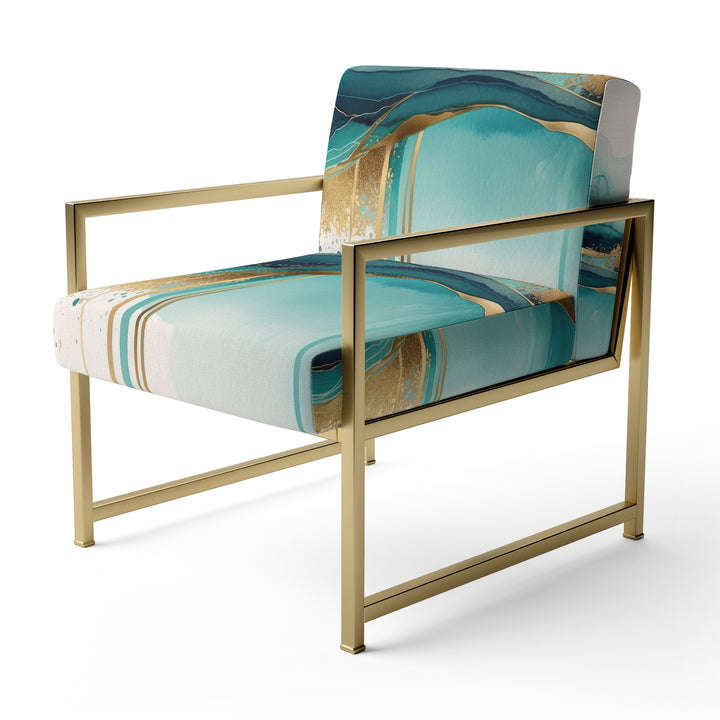 Teal And Gold Abstract Expression II - Modern Accent Chair
