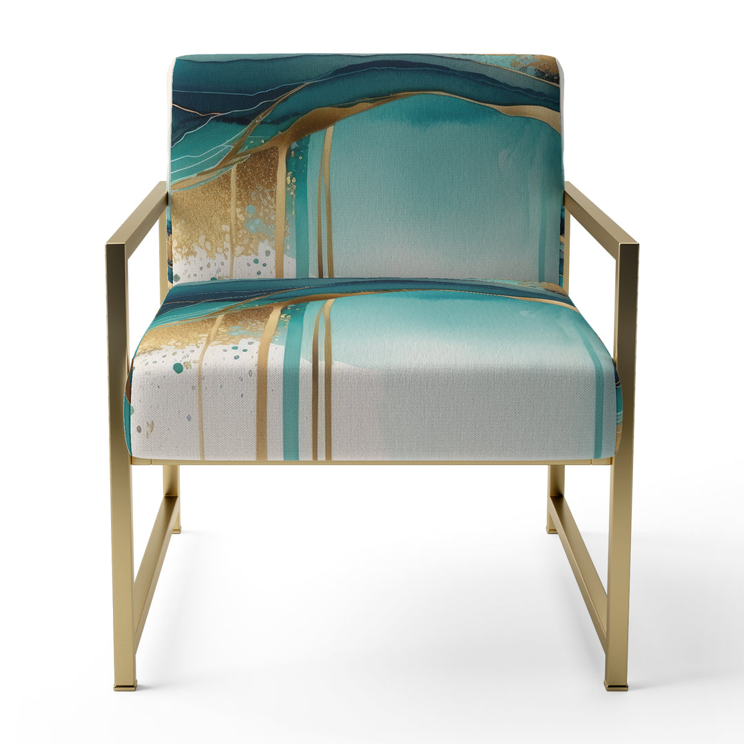 Teal And Gold Abstract Expression II - Modern Accent Chair