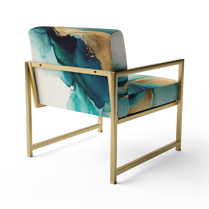 Teal And Gold Abstract Expression II - Modern Accent Chair