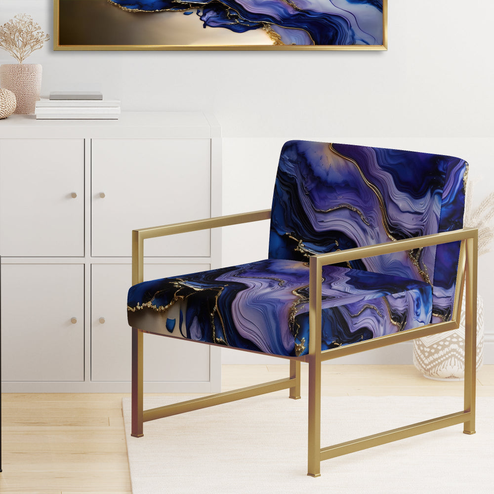 Abstract Geode Gold And Purple Marble - Modern Arm Chair