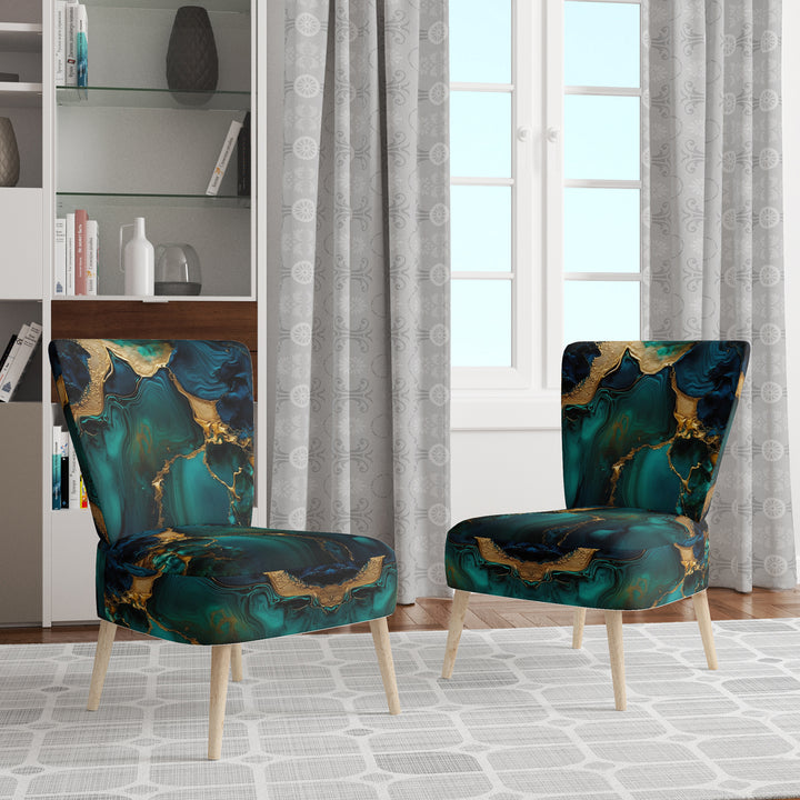Abstract Geode Marble Green And Gold - Modern Arm Chair