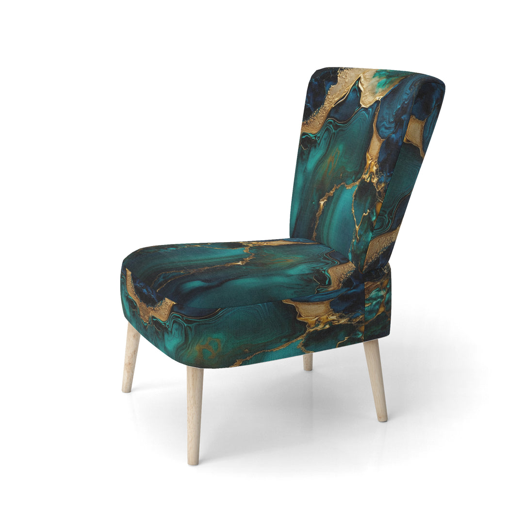 Abstract Geode Marble Green And Gold - Modern Arm Chair