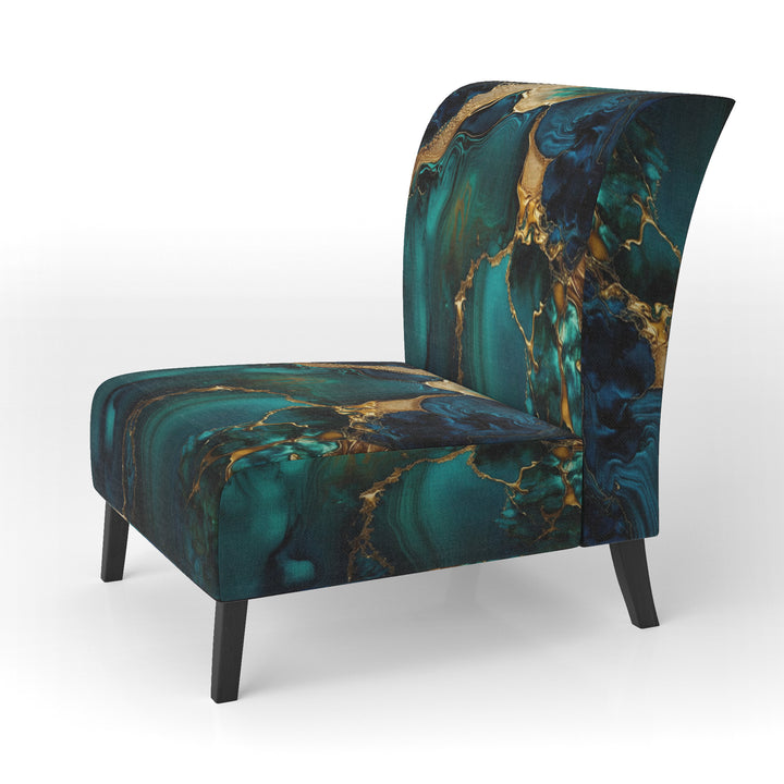 Abstract Geode Marble Green And Gold - Modern Arm Chair