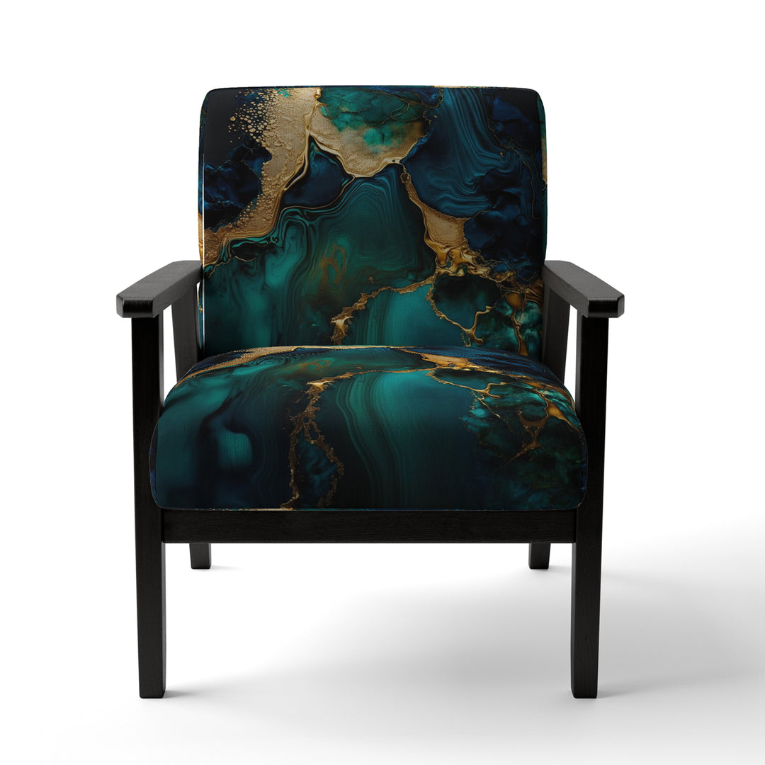 Abstract Geode Marble Green And Gold - Modern Arm Chair