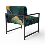 Abstract Geode Marble Green And Gold - Modern Arm Chair
