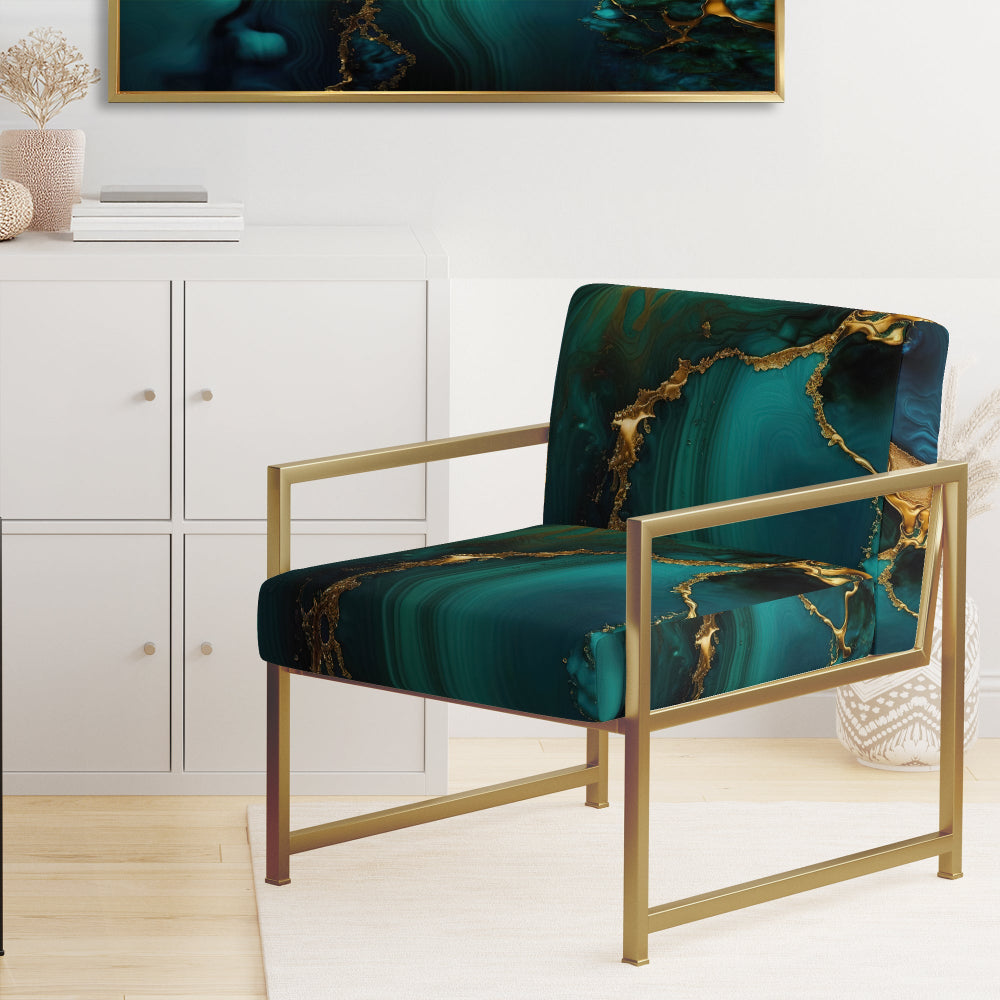 Abstract Geode Marble Green And Gold - Modern Arm Chair