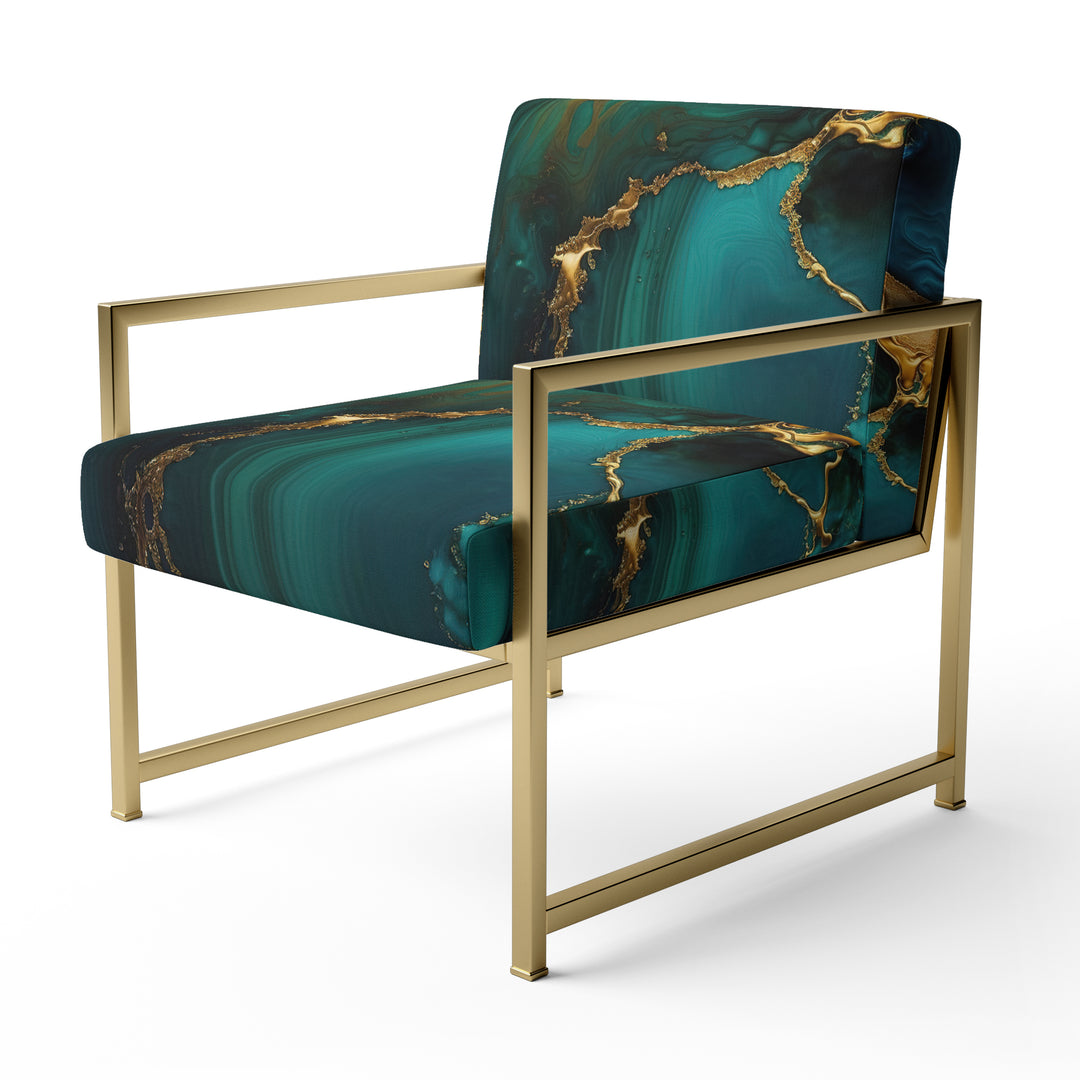 Abstract Geode Marble Green And Gold - Modern Arm Chair