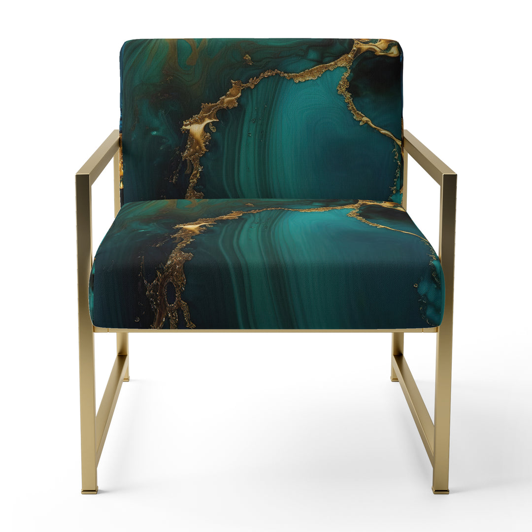 Abstract Geode Marble Green And Gold - Modern Arm Chair