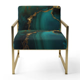 Abstract Geode Marble Green And Gold - Modern Arm Chair
