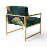 Abstract Geode Marble Green And Gold - Modern Arm Chair
