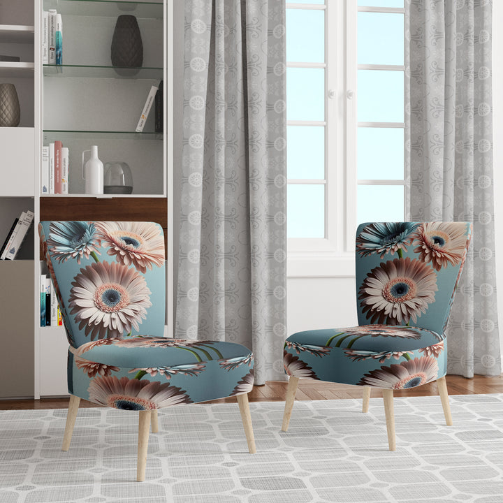 Orange Gerbera Hyper Realistic Flowers - Traditional Accent Slipper Chair