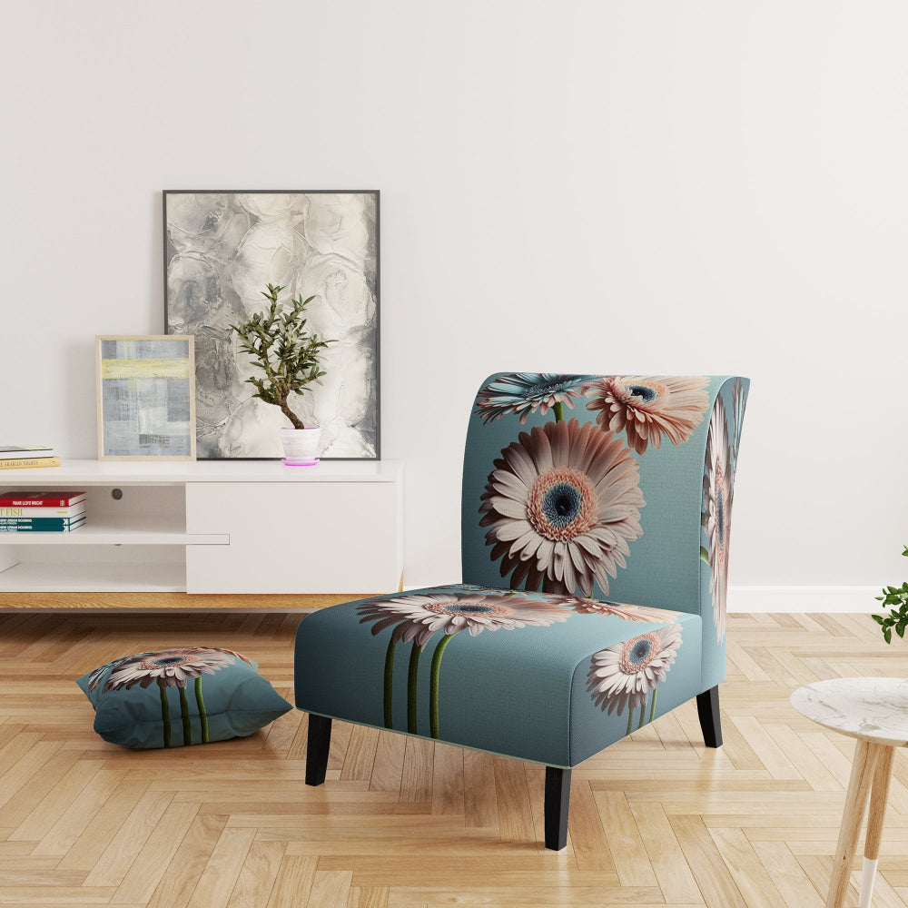 Orange Gerbera Hyper Realistic Flowers - Traditional Accent Slipper Chair