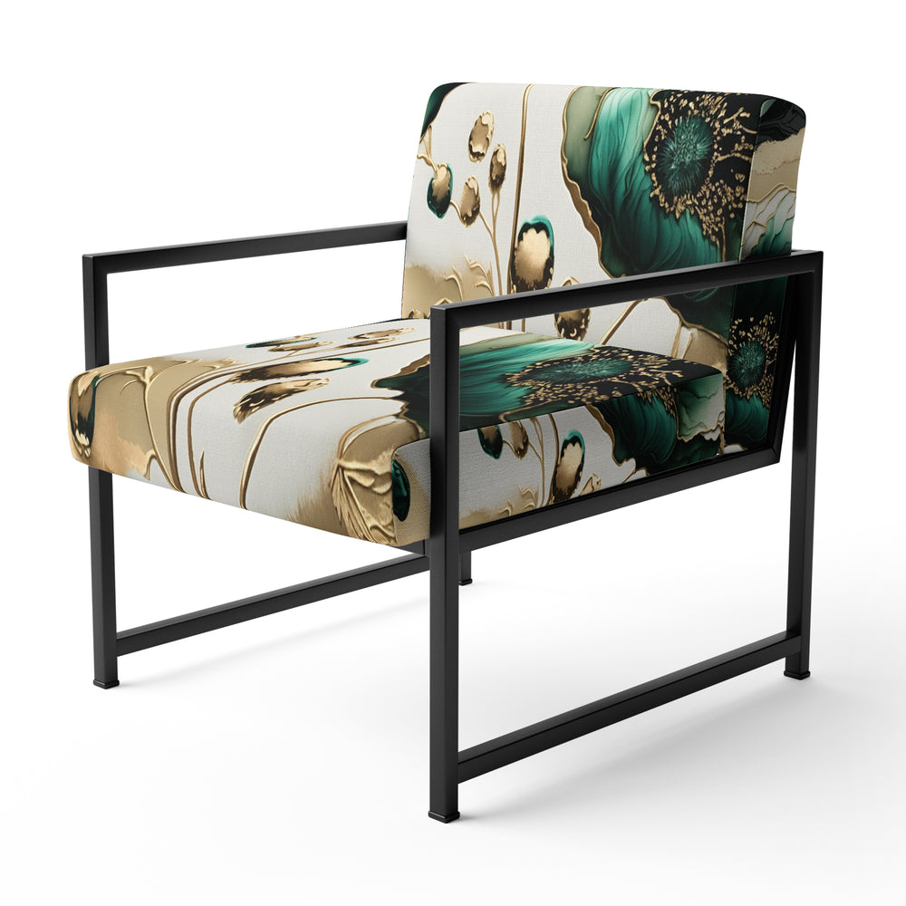 Gold And Green Poppy Floral Euphoria I - Cottage Americana Accent Chair