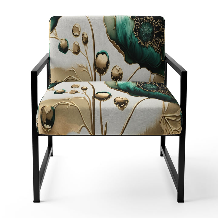 Gold And Green Poppy Floral Euphoria I - Cottage Americana Accent Chair