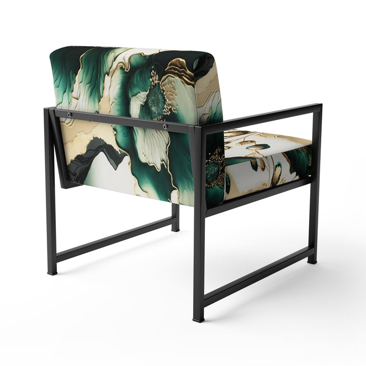 Gold And Green Poppy Floral Euphoria I - Cottage Americana Accent Chair
