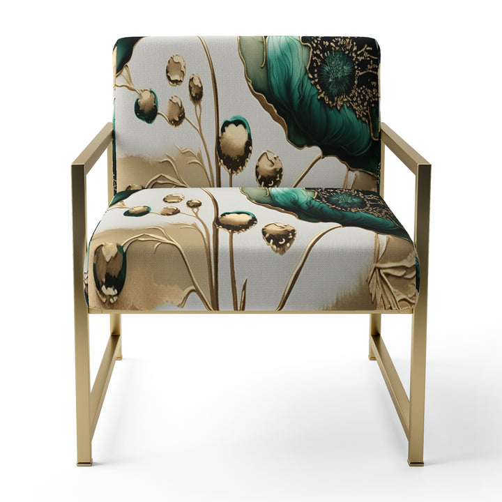 Gold And Green Poppy Floral Euphoria I - Cottage Americana Accent Chair