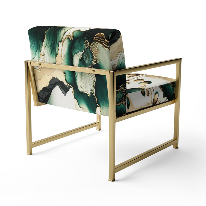 Gold And Green Poppy Floral Euphoria I - Cottage Americana Accent Chair