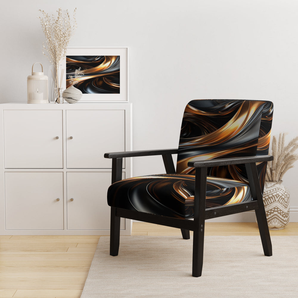 Gold Grey Abstract Fractal Reflections - Upholstered Modern Accent Chairs