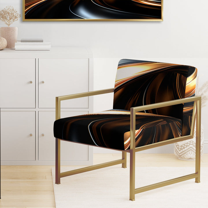 Gold Grey Abstract Fractal Reflections - Upholstered Modern Accent Chairs