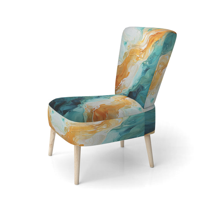 Yellow Teal Abstract Fractal Infinite Ripples - Modern Arm Chair