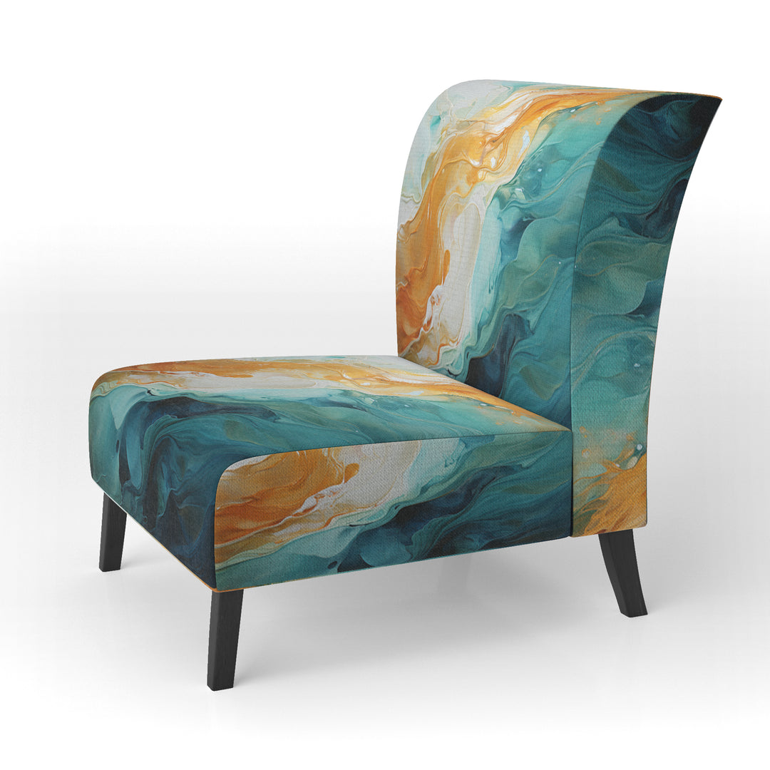 Yellow Teal Abstract Fractal Infinite Ripples - Modern Arm Chair