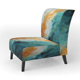 Yellow Teal Abstract Fractal Infinite Ripples - Modern Arm Chair