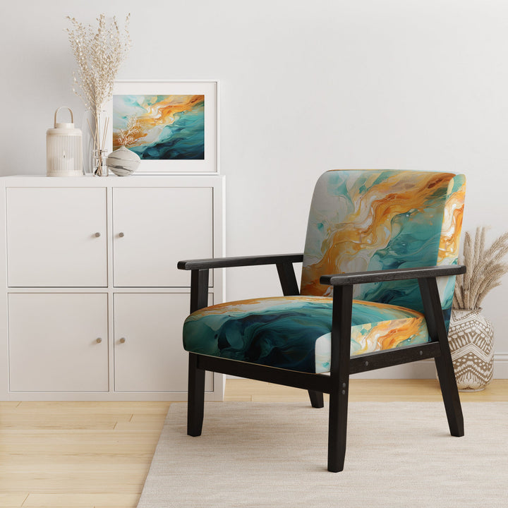 Yellow Teal Abstract Fractal Infinite Ripples - Modern Arm Chair