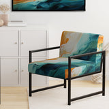 Yellow Teal Abstract Fractal Infinite Ripples - Modern Arm Chair