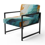 Yellow Teal Abstract Fractal Infinite Ripples - Modern Arm Chair